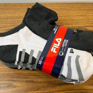 Fila 10-pk Black / White / Grey Cotton Ankle Socks - Men's Shoe Size 7-12 - NWT